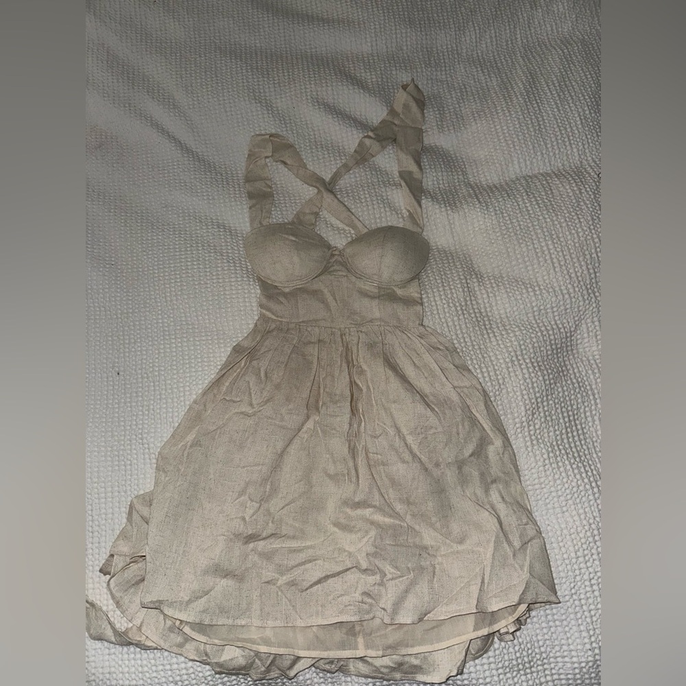 Selfie Leslie Tan Linen Dress NWT